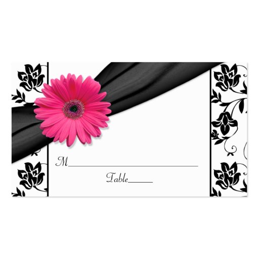 Pink Daisy Black White Floral Wedding Place Cards Business Card Templates (front side)