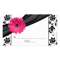 Pink Daisy Black White Floral Wedding Place Cards business cards