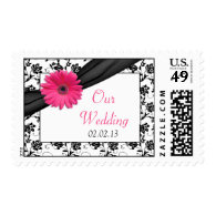 Pink Daisy Black White Floral Wedding Postage