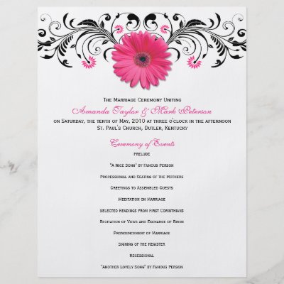 Daisy Wedding Programs on Pink Daisy Black White Floral Wedding Program Flyers From Zazzle Com