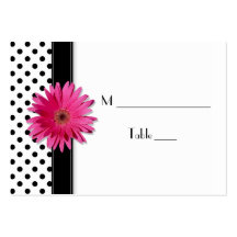 Pink Daisy Black White Polka Dot  Place Card Business Card Template