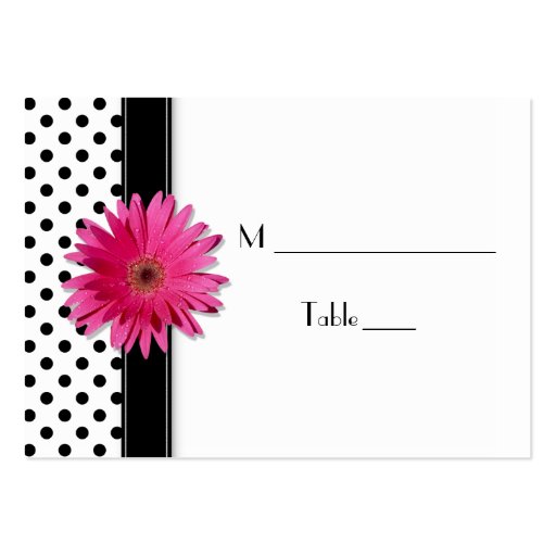 Pink Daisy Black White Polka Dot  Place Card Business Card Template (front side)