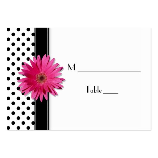 Pink Daisy Black White Polka Dot  Place Card Business Card Template (back side)