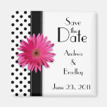 Pink Daisy Black White Polka Dot Save the Date Refrigerator Magnets