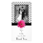 Pink Daisy Black White Polka Dot Wedding Photocard Custom Photo Card