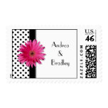 Pink Daisy Black White Polka Dot Wedding Postage postage