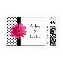 Pink Daisy Black White Polka Dot Wedding Postage