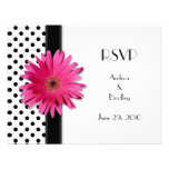 Pink Daisy Black White Polka Dot Wedding RSVP Personalized Invites