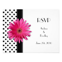 Pink Daisy Black White Polka Dot Wedding RSVP Personalized Invites