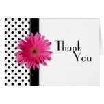 Pink Daisy Black White Polka Dot Wedding Thank You Greeting Cards