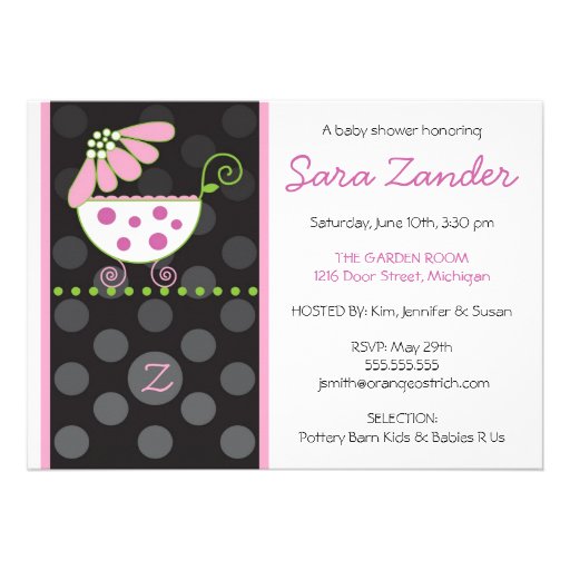 Pink Daisy Carriage Baby Shower Invitation