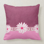 Pink Daisy Faux Leather Throw Pillow