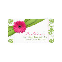 Pink Daisy Green Floral Wedding Address Labels labels