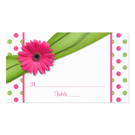 Pink Daisy Green Polka Dot Ribbon Place Cards Business Card Template (front side)