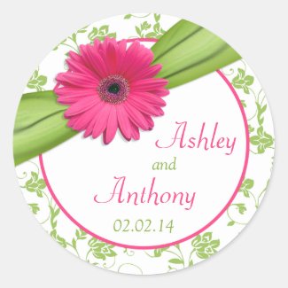 Pink Daisy Green White Floral Wedding Stickers