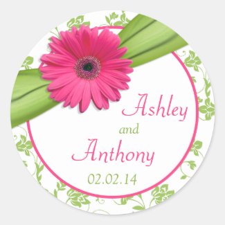 Pink Daisy Green White Floral Wedding Stickers