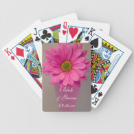 Pink Daisy in Vase Wedding Playing Cards