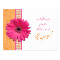 Pink Daisy Orange Bride Recipe Card Bridal Shower Post Card