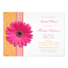 Pink Daisy Orange Plaid Recipe Bridal Shower Personalized Invite