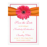 Pink Daisy Orange Ribbon Wedding Save the Date Personalized Invitation