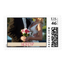 Pink Daisy Outdoor Wedding Couple RSVP Postage