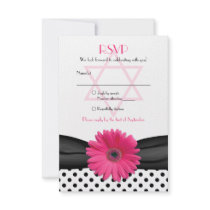 Pink Daisy Polka Dot Bat Mitzvah Reply Card Custom Invite