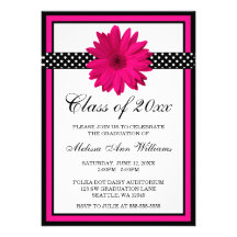 Pink Daisy Polka Dots Graduation Announcement