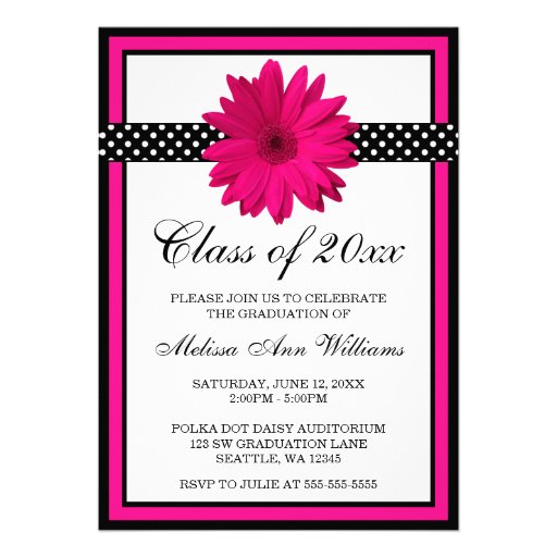 Pink Daisy Polka Dots Graduation Announcement (front side)
