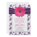 Pink Daisy Purple Damask Graduation Invitation