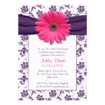 Pink Daisy Purple Damask Graduation Invitation