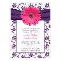 Pink Daisy Purple Damask Graduation Invitation