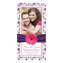 Pink Daisy Purple Floral Ribbon Wedding Save Date photo cards