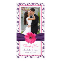 Pink Daisy Purple Floral Ribbon Wedding Thank You photo cards