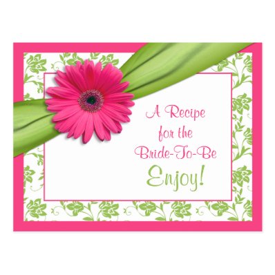 Pink Daisy Recipe Card for the Bride to Be Postcards