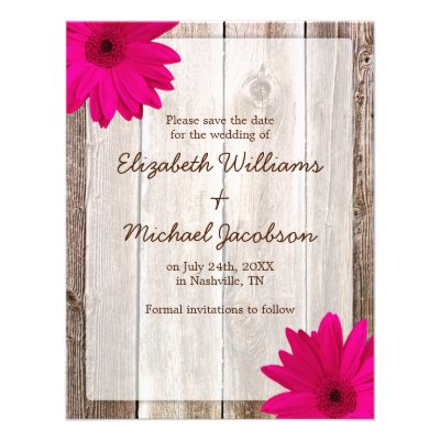 Pink Daisy Rustic Barn Save the Date Announcement