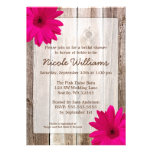 Pink Daisy Rustic Barn Wood Bridal Shower Custom Invites