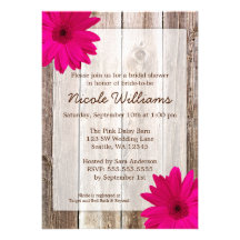 Pink Daisy Rustic Barn Wood Bridal Shower Custom Invites