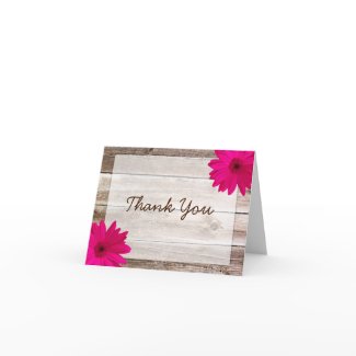 Pink Daisy Rustic Barn Wood Thank You card