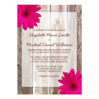 Pink Daisy Rustic Barn Wood Wedding Announcement