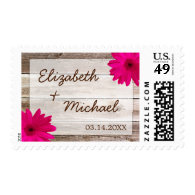 Pink Daisy Rustic Barn Wood Wedding Stamps
