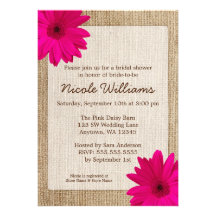 Pink Daisy Rustic Burlap Bridal Shower Announcement