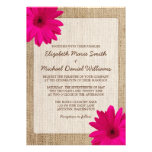 Pink Daisy Rustic Burlap Wedding Invites