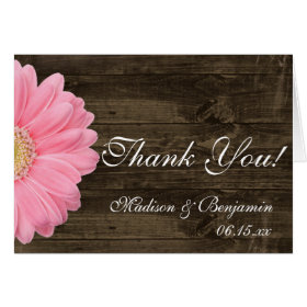Pink Daisy Rustic Wedding Thank You Cards