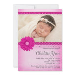 Pink Daisy Sparkle Photo Baptism Christening Announcement