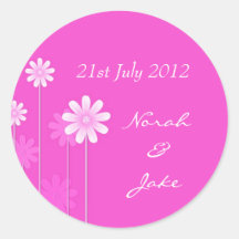 Pink Daisy Wedding Envelope Seal Round Stickers