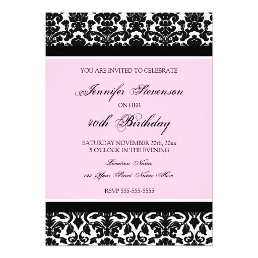 Pink Damask 40th Birthday Party Invitations