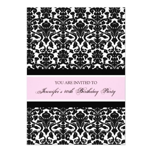 Pink Damask 40th Birthday Party Invitations