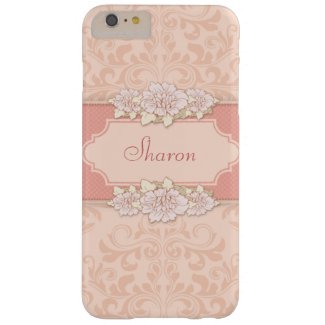 Pink Damask and Engraved Floral Personalized Barely There iPhone 6 Plus Case