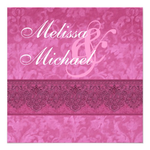 Pink Damask and Lace Wedding Template Personalized Announcements