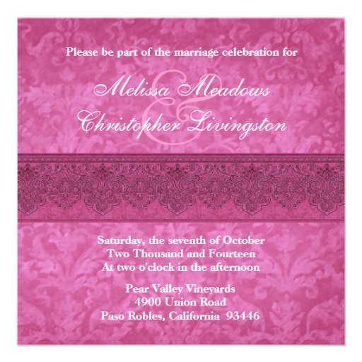 Pink Damask and Lace Wedding Template Personalized Announcements